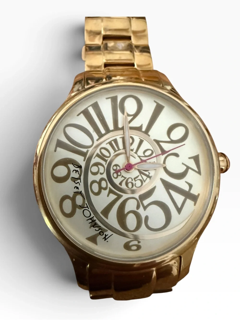 Betsey Johnson Gold Tone Oversized Spiral Number Dial Bracelet Watch